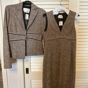 Valentino Brown Tweed Blazer and Dress Set